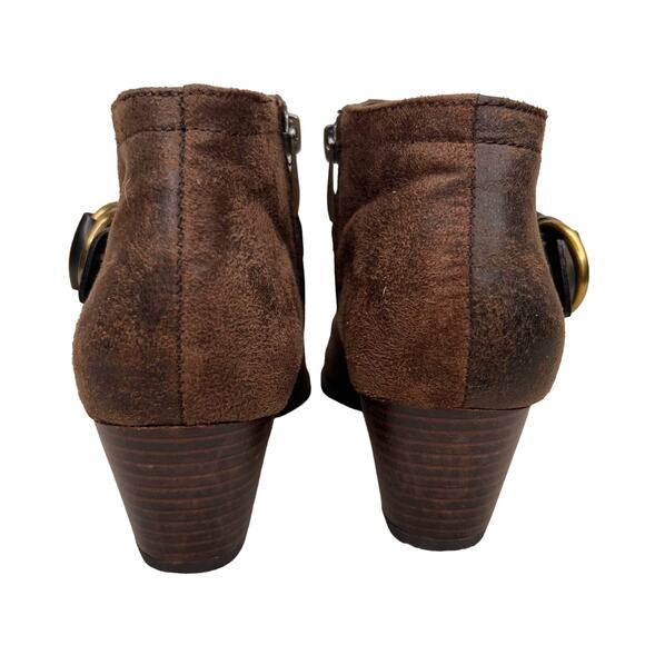 Franco Sarto Brown Faux Leather Ankle Boot Side Zip Stack Heel Bootie Size 7.5 - Picture 6 of 10
